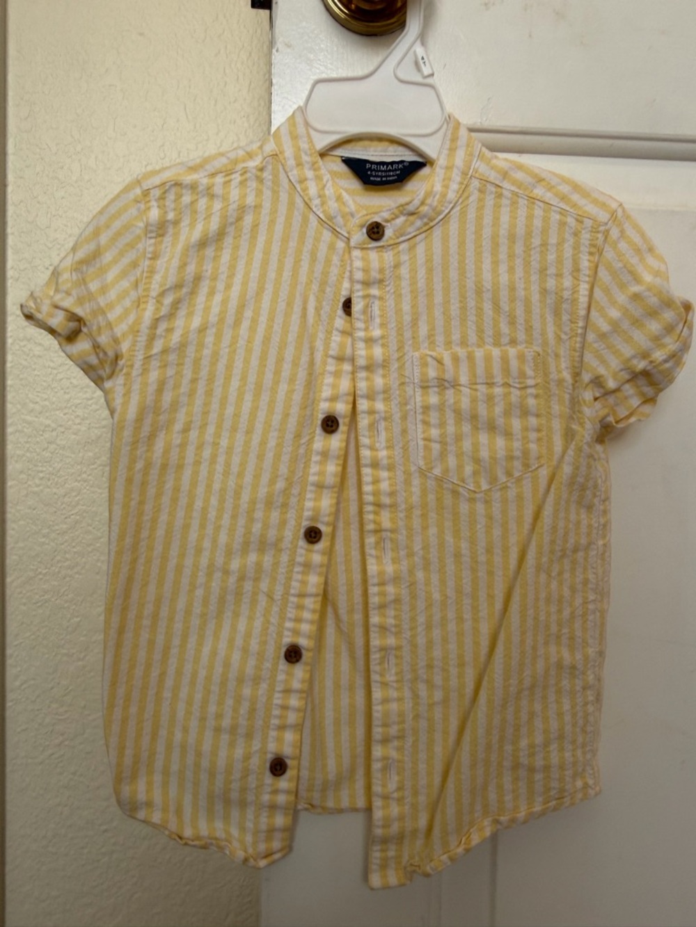 Primark Yellow and White Striped Short-Sleeve Button Shirt